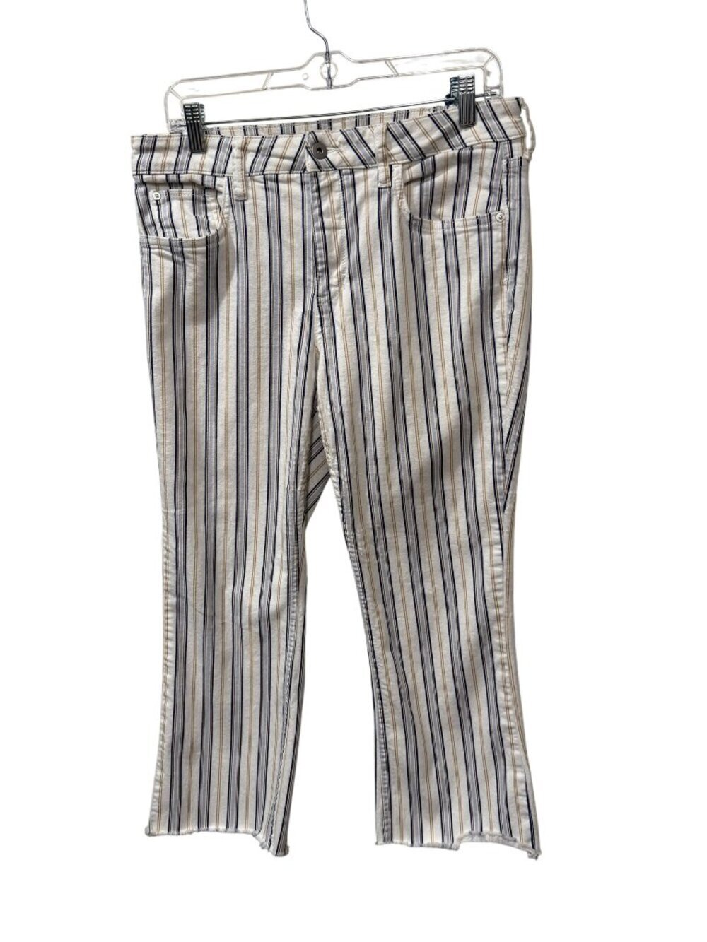 Striped Cropped Pants By Pilcro And The Letterpress Frayed Hem White Blue sz 31